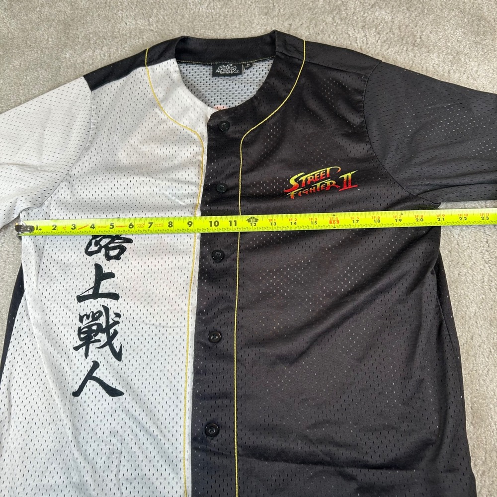 Street Fighter II Baseball Jersey Mens Medium Black White Graphic Mesh Button Up - Picture 8 of 13